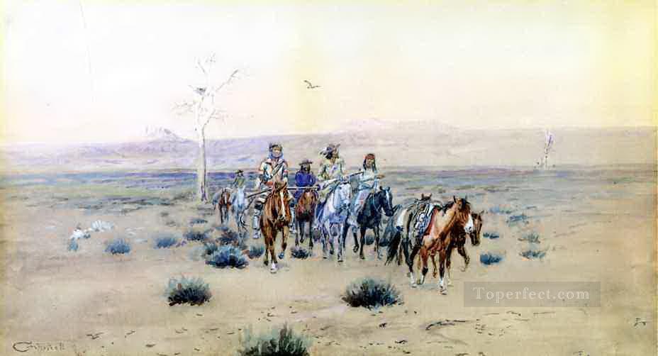 trappers crossing the prarie 1901 Charles Marion Russell American Indians Oil Paintings